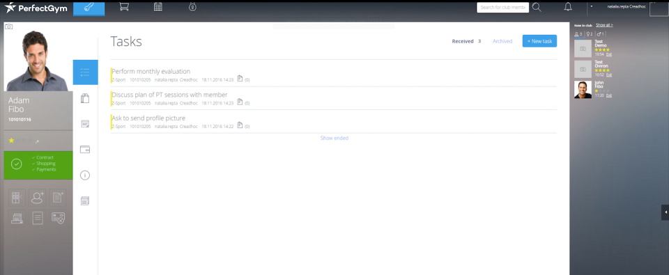 Perfect Gym Software - Assign tasks to employees and manage personal profiles