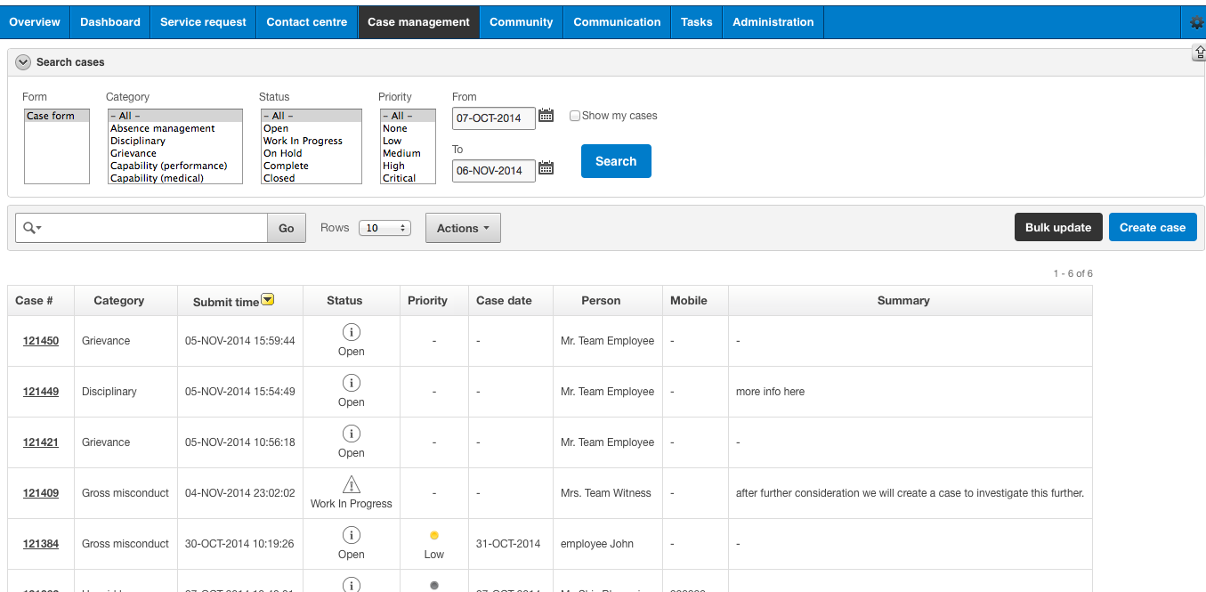 iTouchVision HR Helpdesk Software - HR staff can view and filter the submitted requests