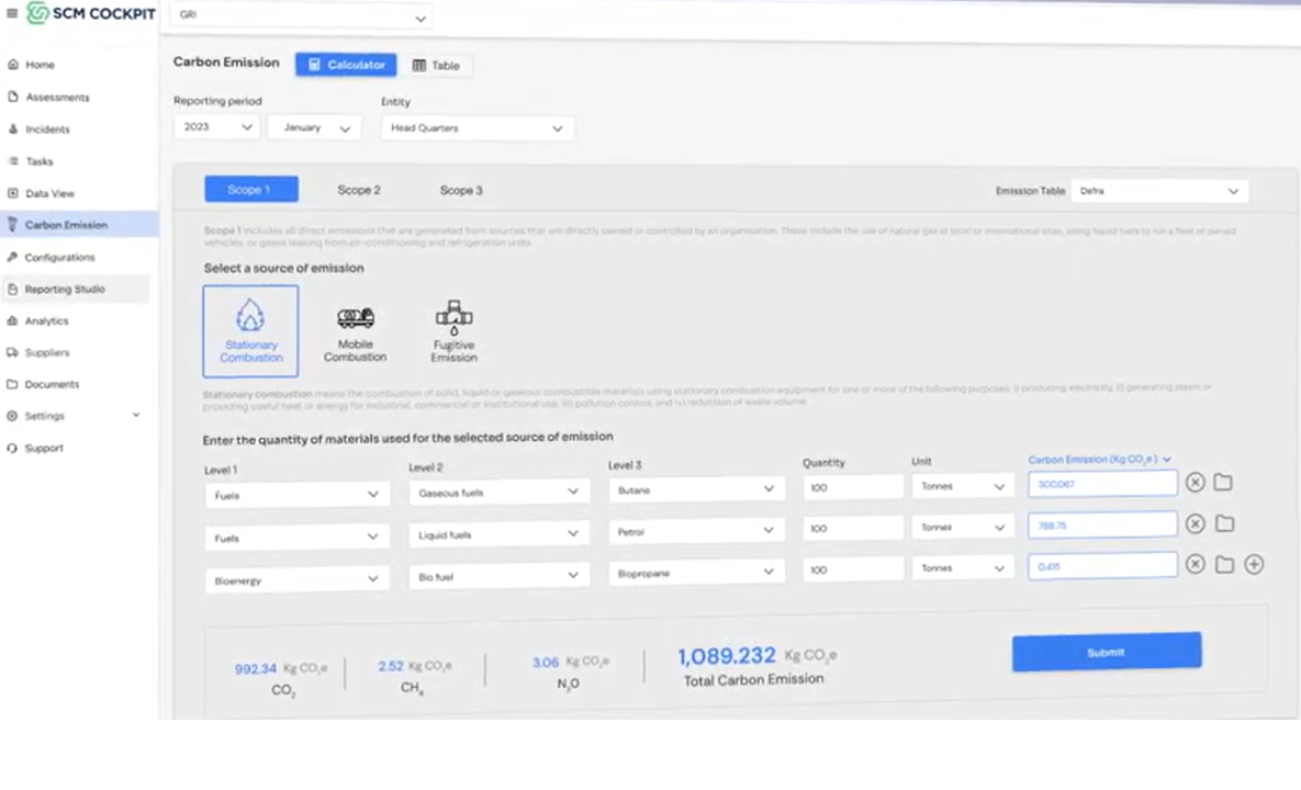 Ecodrisil ESG Xpress screenshot: Ecodrisil ESG Xpress Emission Calculator