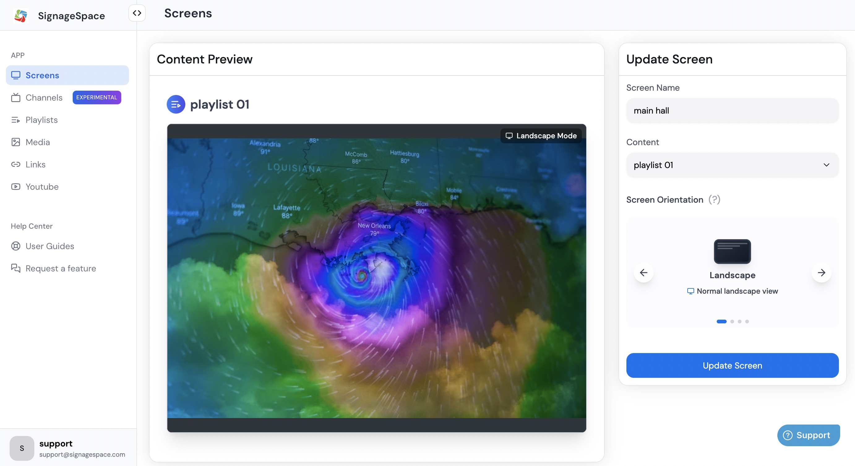 Signage Space screenshot: Signage Space centralized screen control