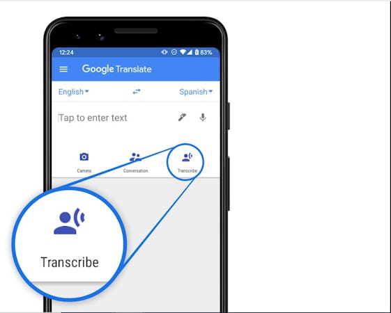 Google Translate screenshot: Google Translate transcribe feature
