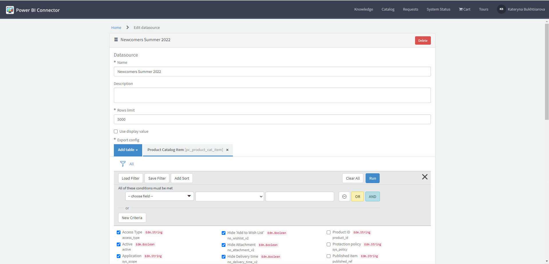 Filtering options - Power BI Connector for ServiceNow