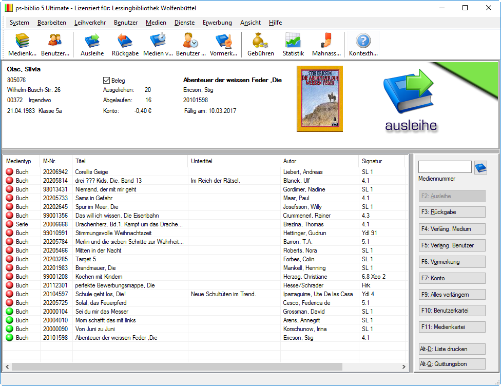 ps-biblio screenshot: ps-biblio borrowers records