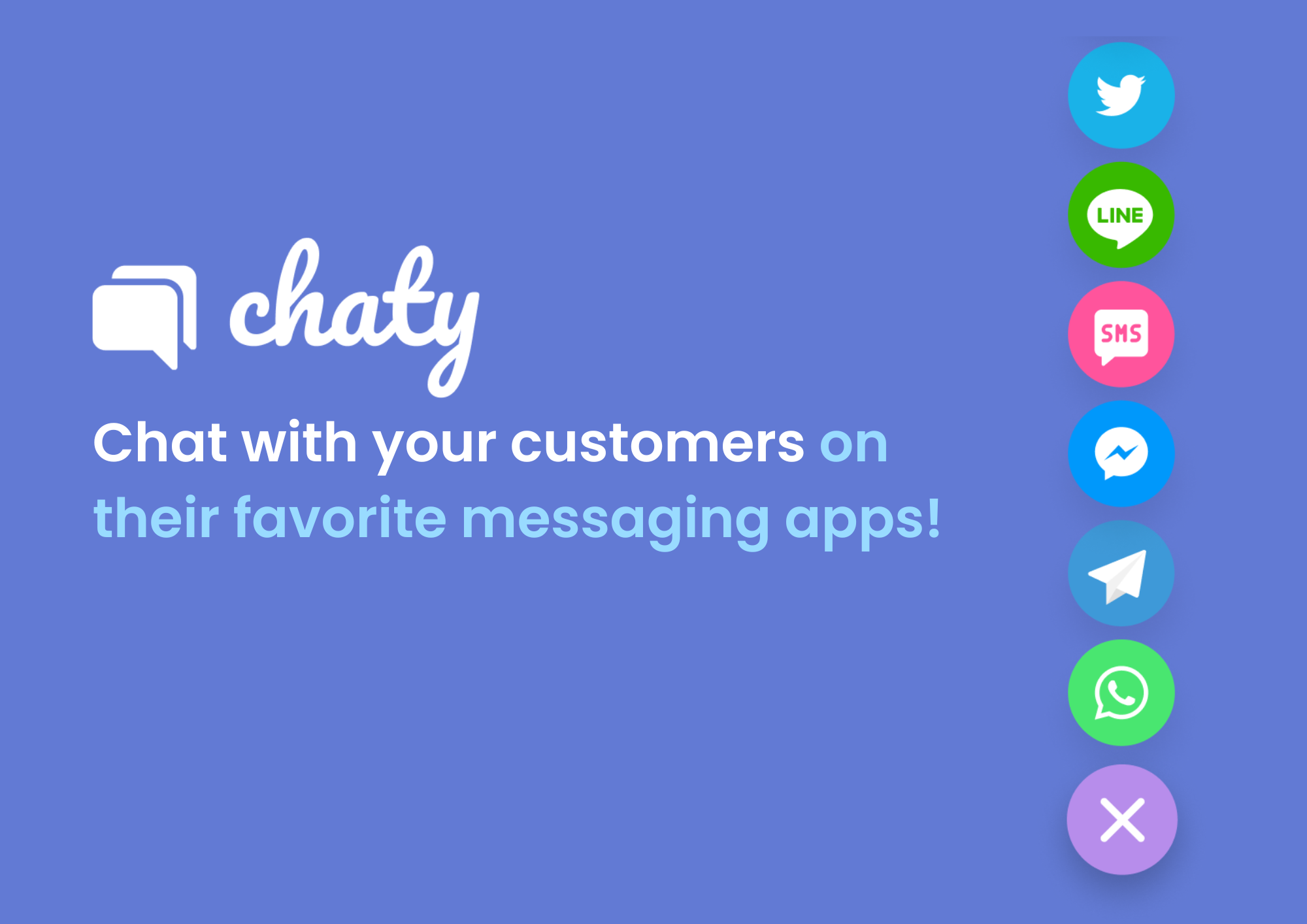 Use Chaty to connect your website to WhatsApp, Facebook Messenger, Telegram, and 20+ other chat channels