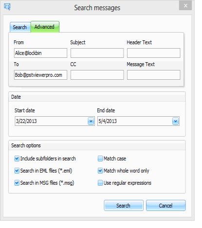 PstViewer Pro searching messges