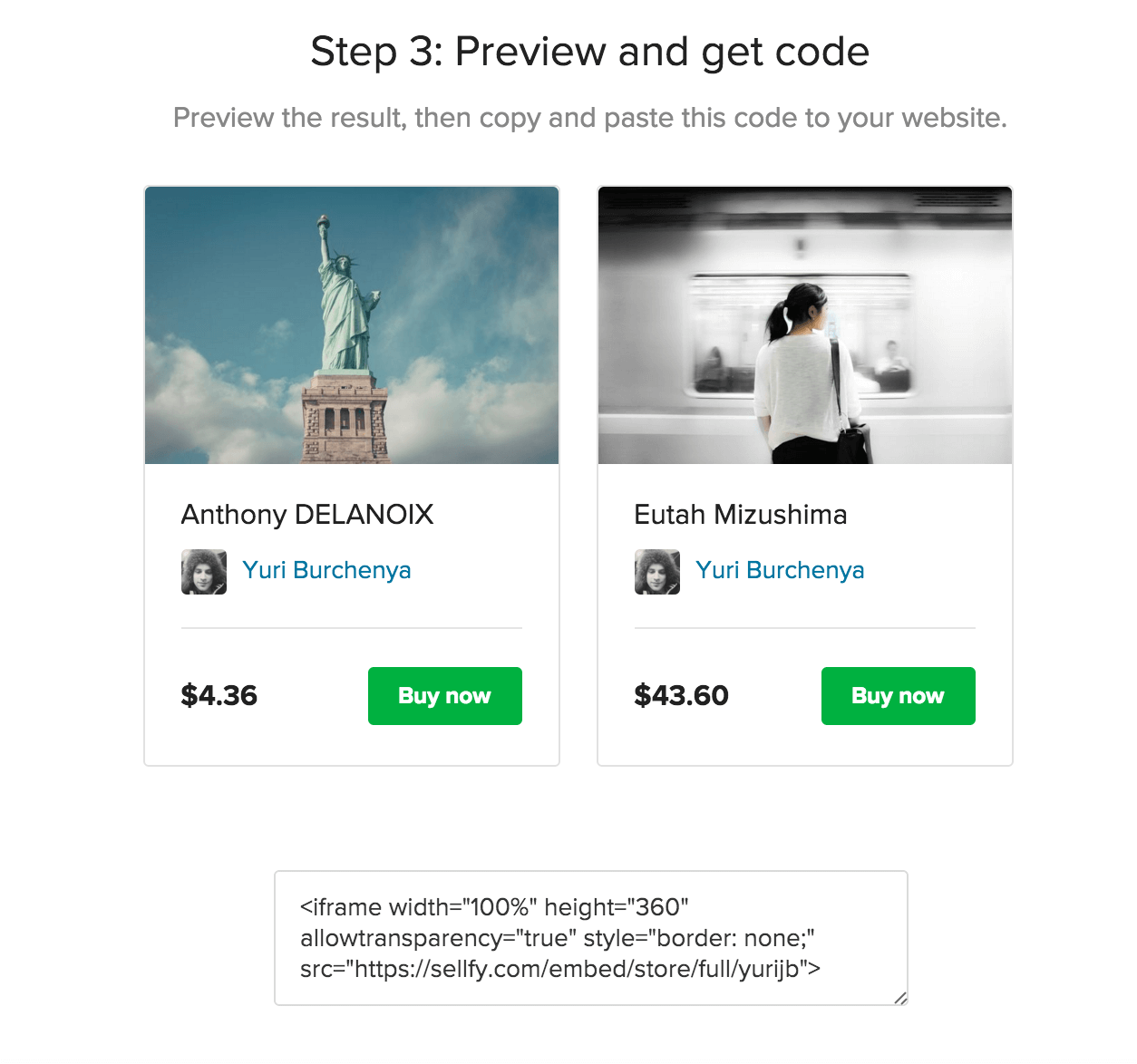 Users can preview and adjust the design of Sellfy's widgets before embedding them