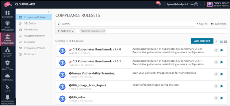 CloudGuard screenshot: CloudGuard compliance management