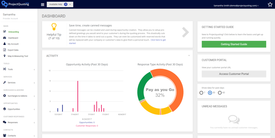 The dashboard gives users a quick pulse on their business