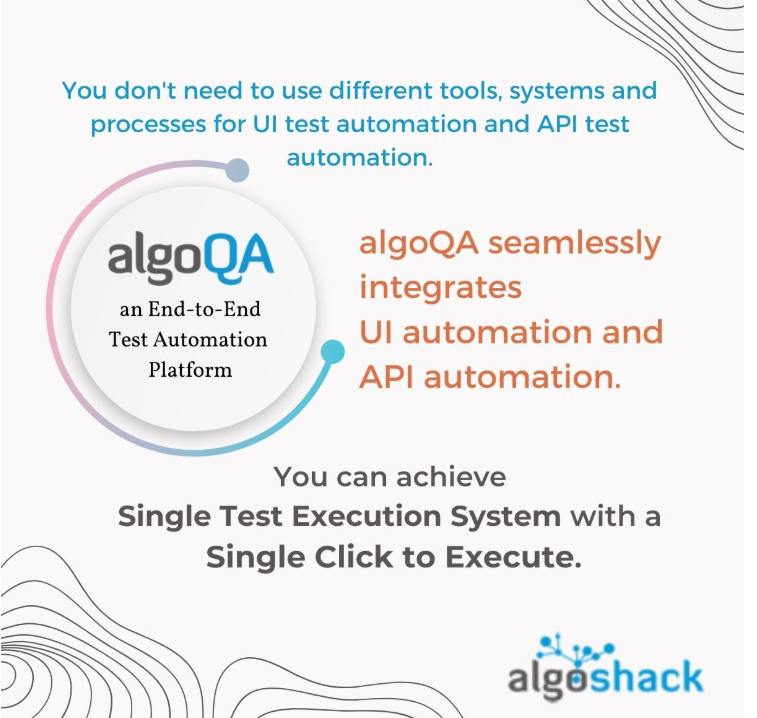 algoQA screenshot: algoQA is an end-to-end test automation platform that seamlessly integrates UI and API automation. It eliminates the need for multiple tools, providing a single test execution system with just one click.