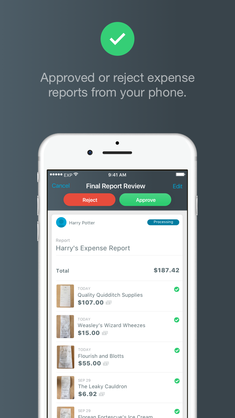 Expensify Software - Approve or reject expense reports via mobile
