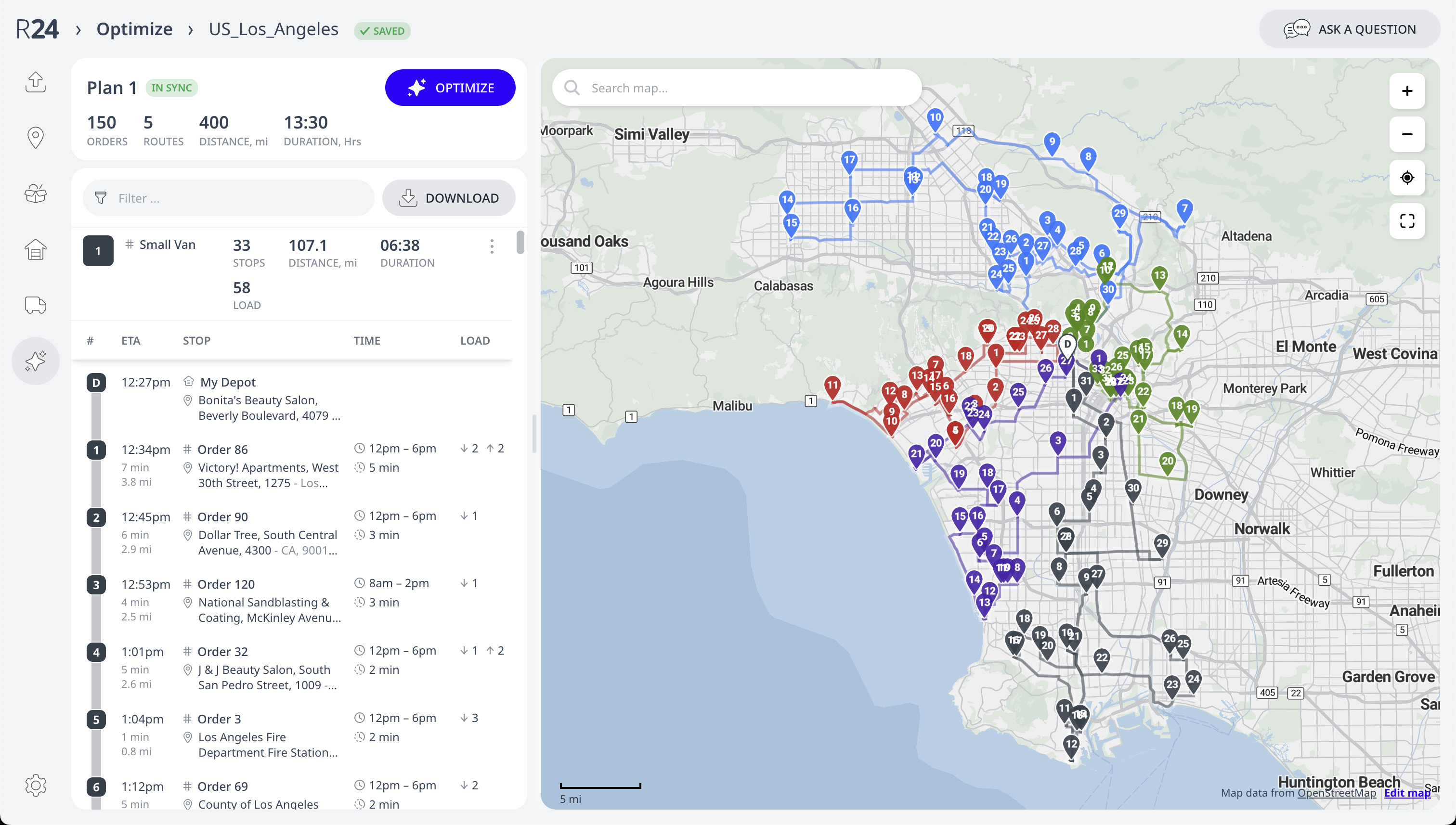Routing24 screenshot: Routing24 optimize route