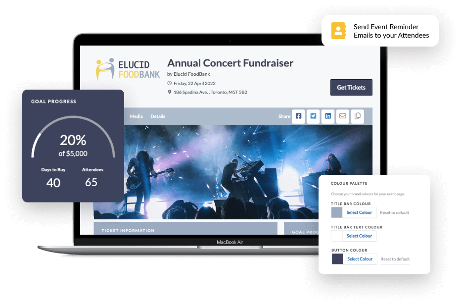 A powerful way to manage your charity events, create beautiful, branded event pages, sell tickets and manage attendees for events of any size.