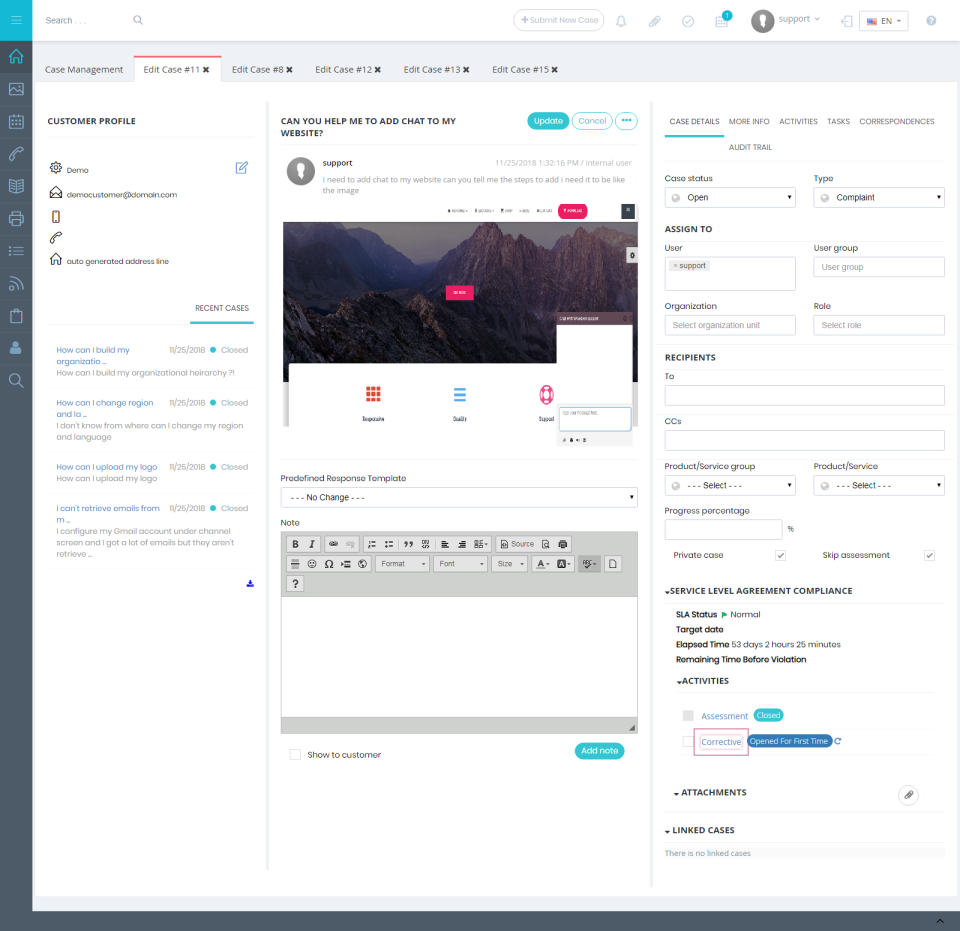 Wowdesk Software - The consolidated case view provides agents with all the information they need in a single screen