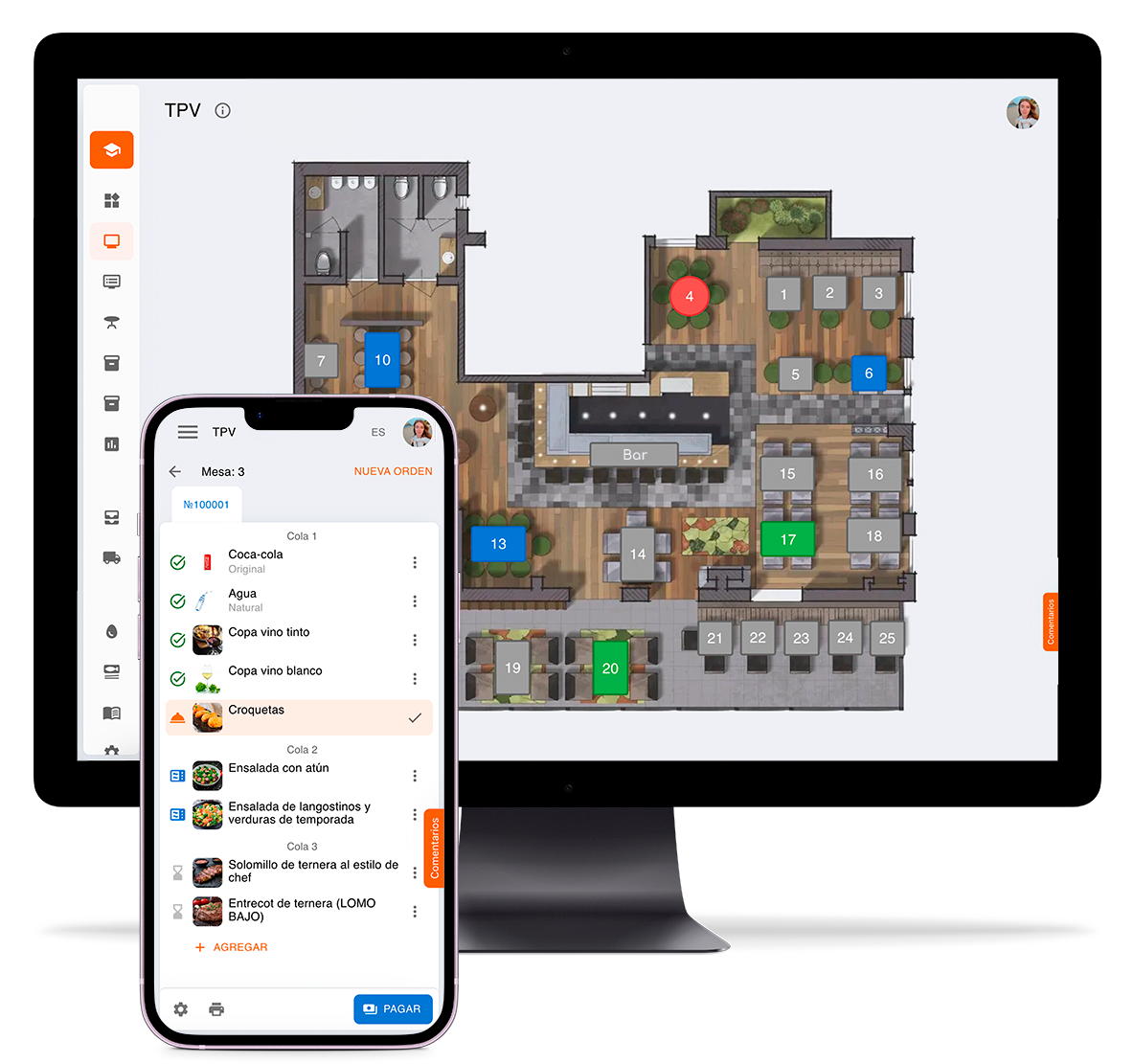 FireMenu screenshot: POS Terminal. Your personal assistant in order management.
