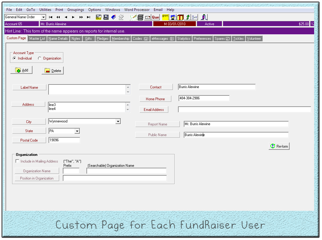 Custom Page for Each FundRaiser User