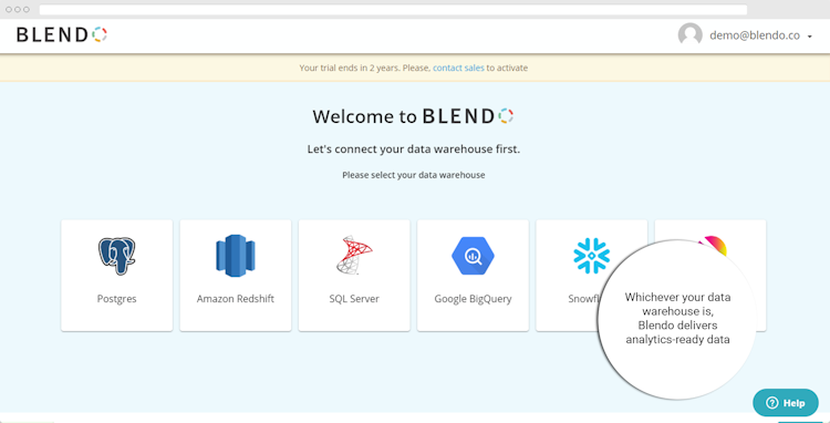 Blendo screenshot: Analytics ready data for your data warehouse
