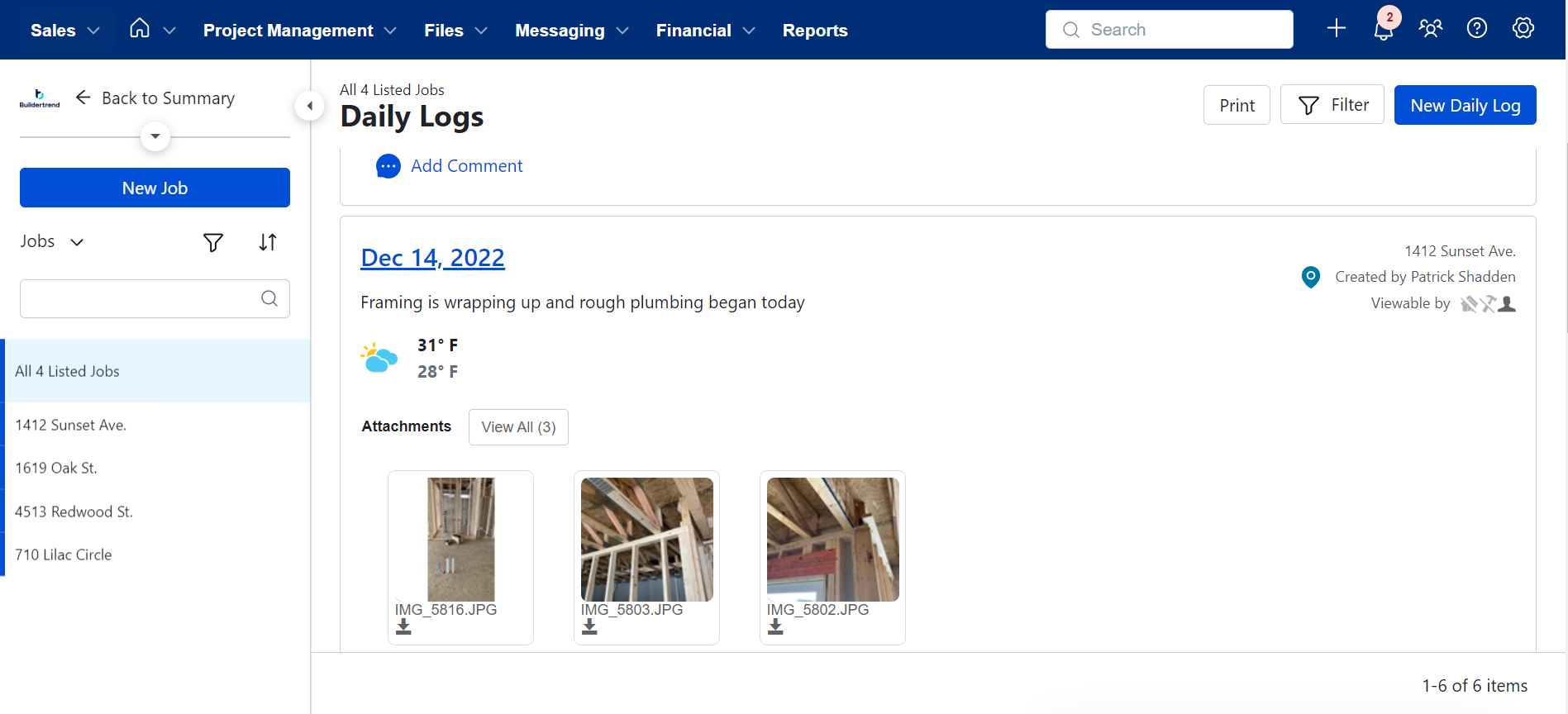 Buildertrend Software - Daily Logs