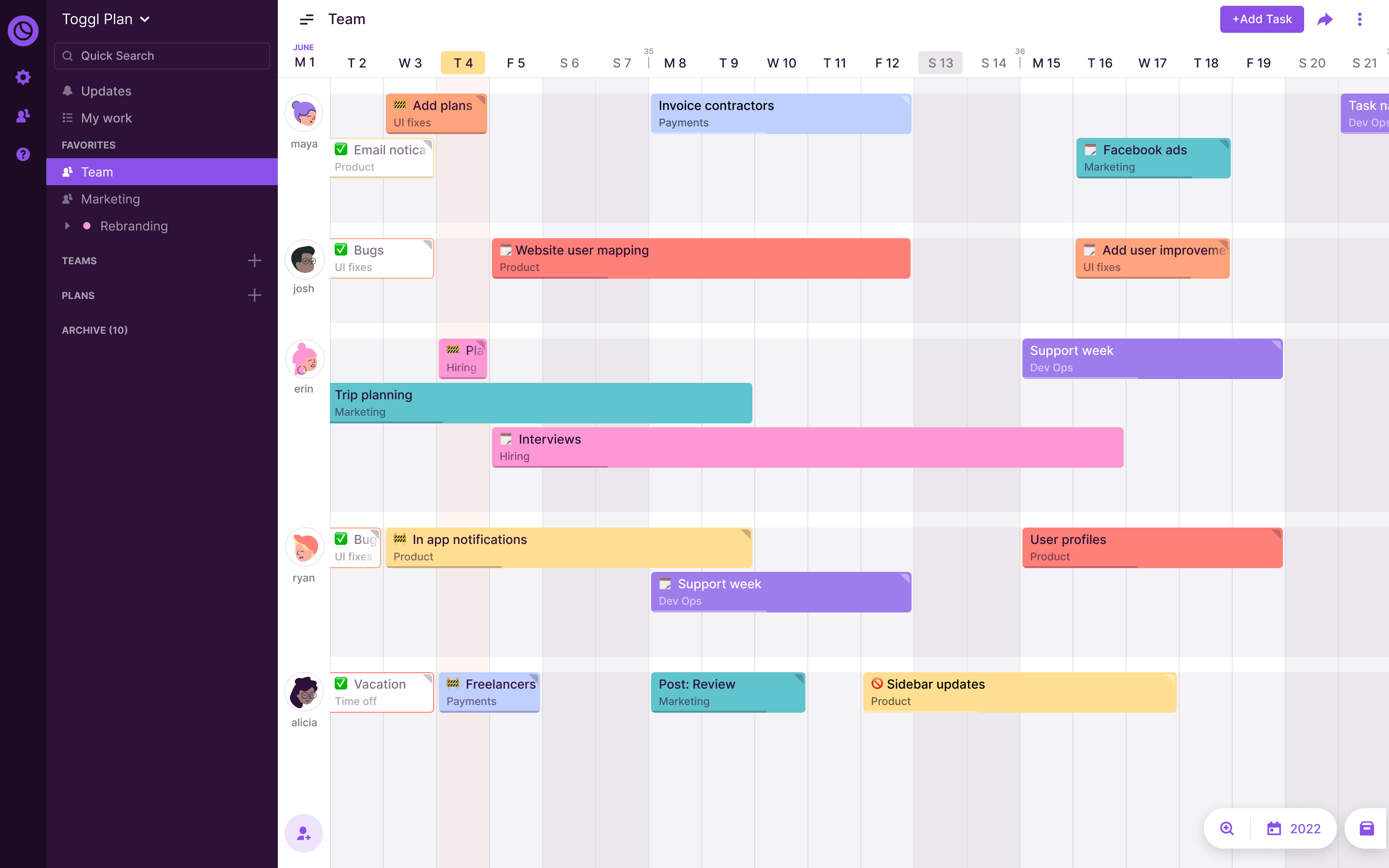 Toggl Plan - team timelines