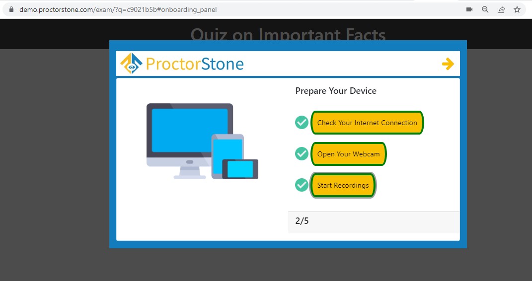 ProctorStone - Online Exam Security and Proctoring for Exams, Meetings, Training, Classroom - Onboarding - System Operability Check