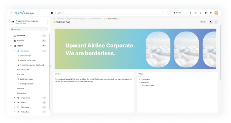 ClearPoint Strategy screenshot: Break free from outdated methods. ClearPoint brings focus, accountability, and clarity to your strategic plan with tools designed for over-achievers.