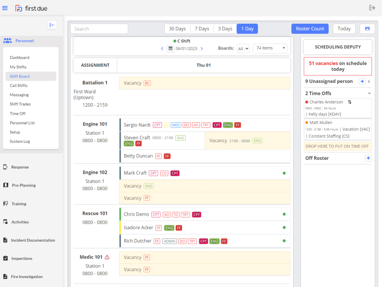 First Due Software - First Due Scheduling Shift Board