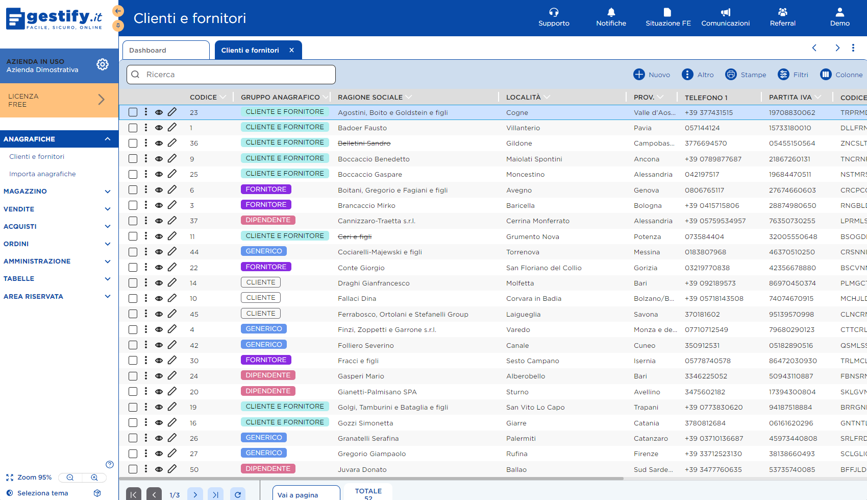 Gestify Software - clienti e fornitori