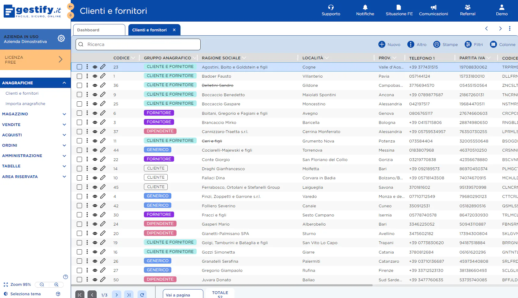 Gestify Software - clienti e fornitori