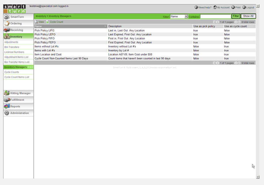 Get real-time information on inventory items (quantity, location, status, history)