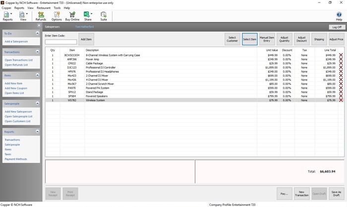 Copper POS screenshot: Copper POS main interface