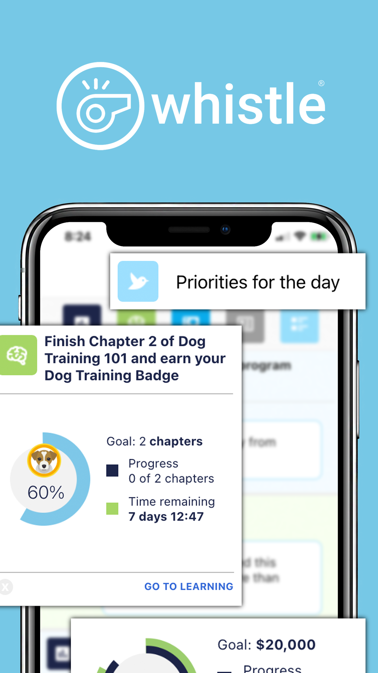 Whistle is a mobile and web app that is intuitive, engaging and easy to use.  Psychology and behavioral science inform our design learning to happier, more successful participants.