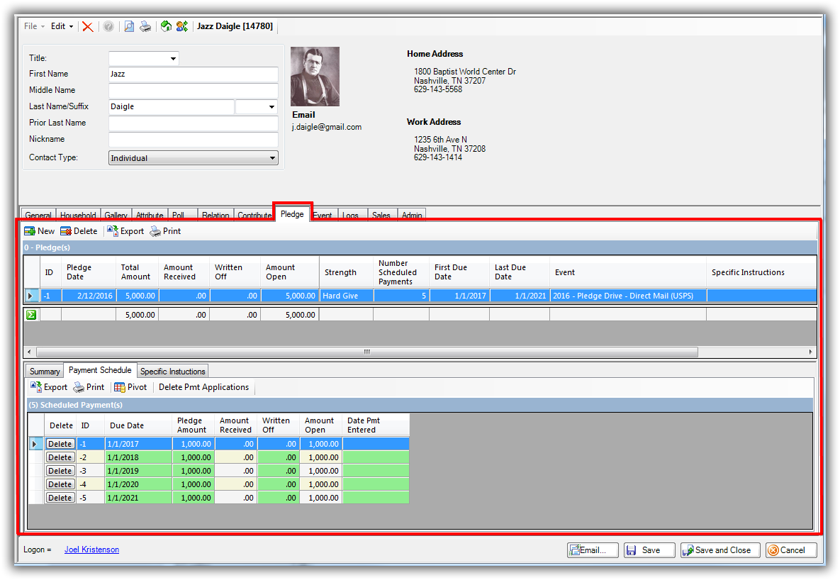 Trail Blazer Non-Profit Manager Software - Trail Blazer Pledge Monitoring