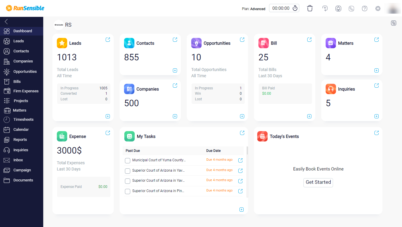 RunSensible Software - Comprehensive Dashboard