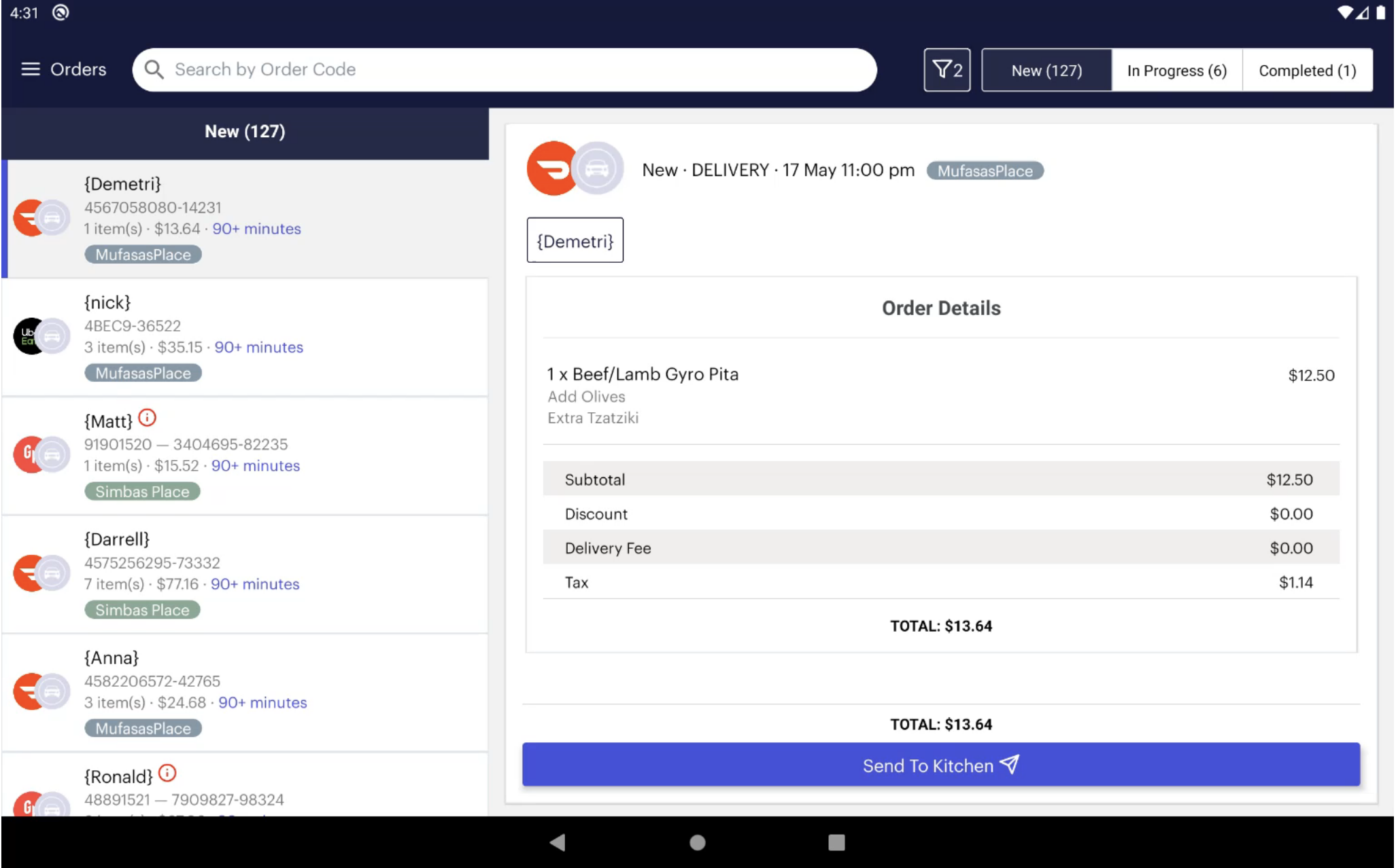 The Orders page on the Cuboh mobile app. See all your orders from customers and their delivery platforms in one place.