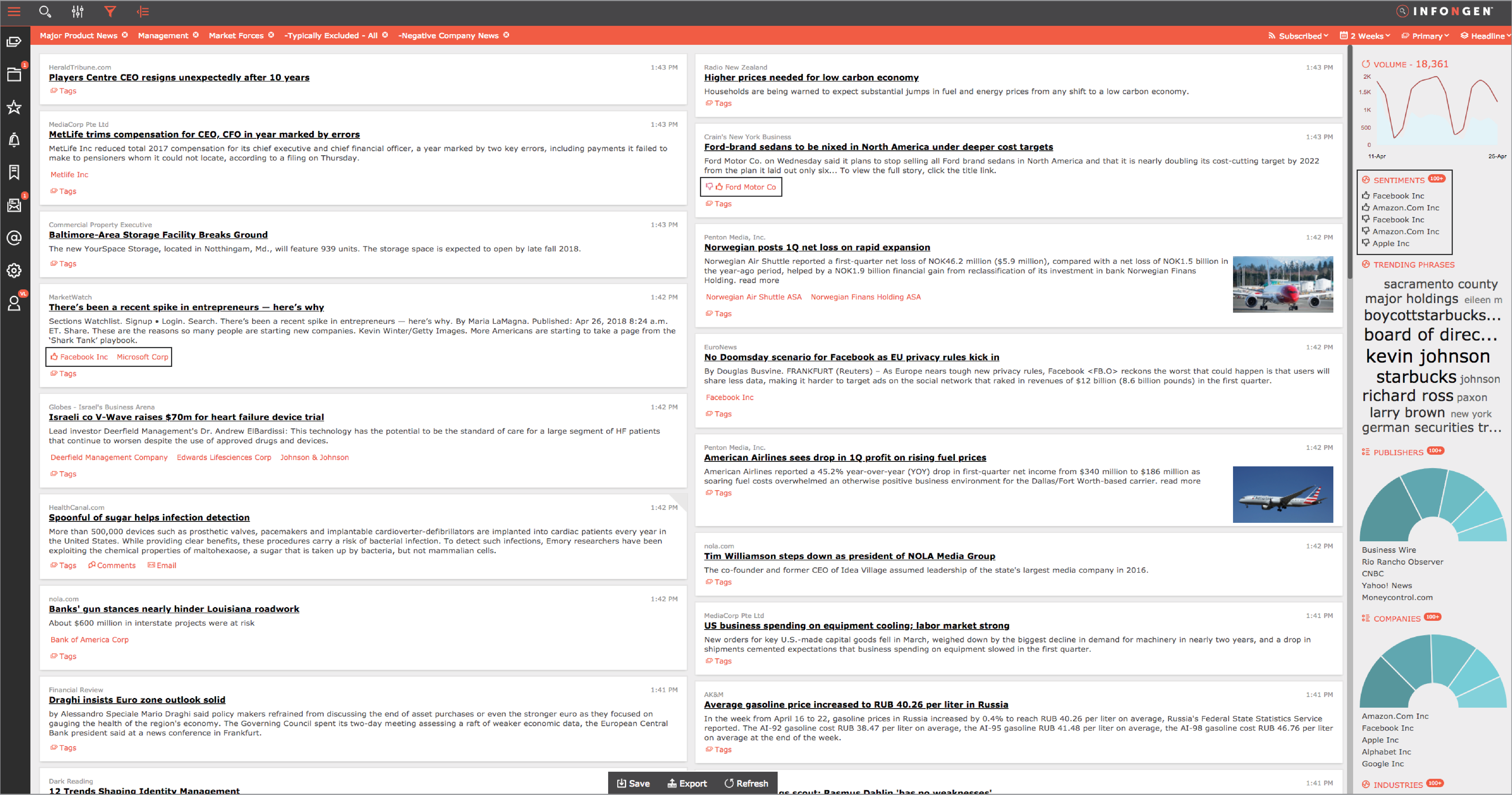 InfoNgen screenshot: InfoNgen product news module