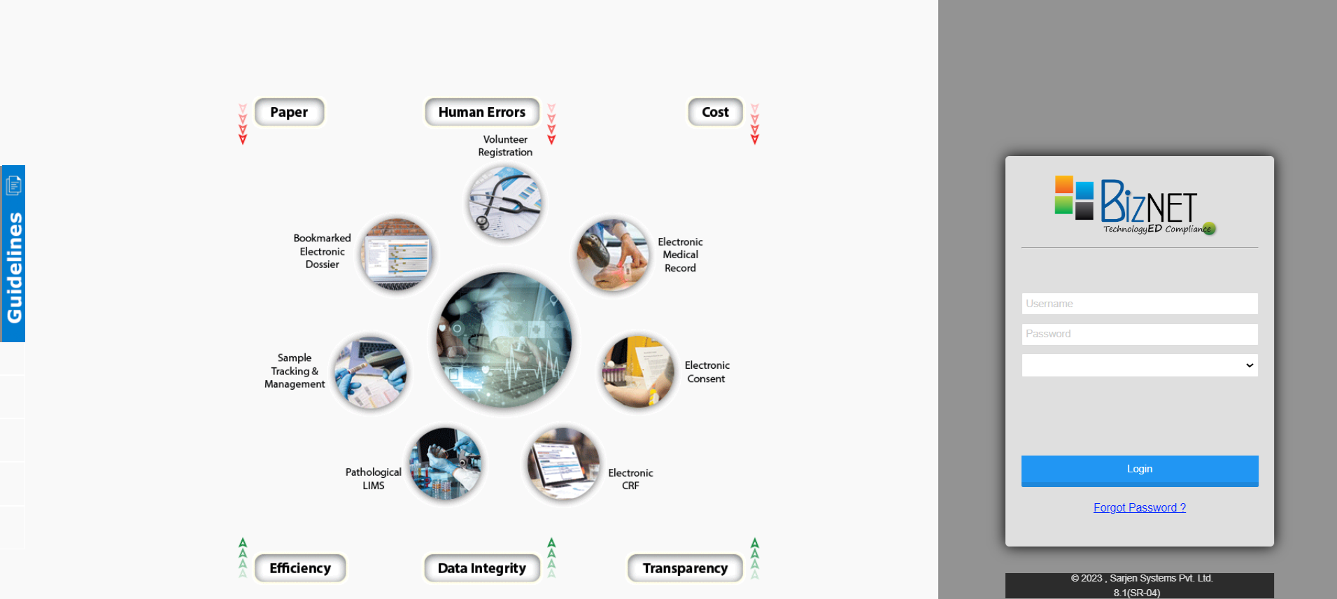 BizNET-CTM screenshot: BizNET-CTM log in page