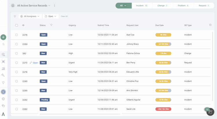 SysAid screenshot: Ticket Queue	- A consolidated, easy-to-navigate view of the ticket queue to help admins resolve issues more effectively and more efficiently.