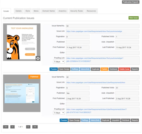 PageTiger screenshot: Users can manage multiple issues of publications in PageTiger