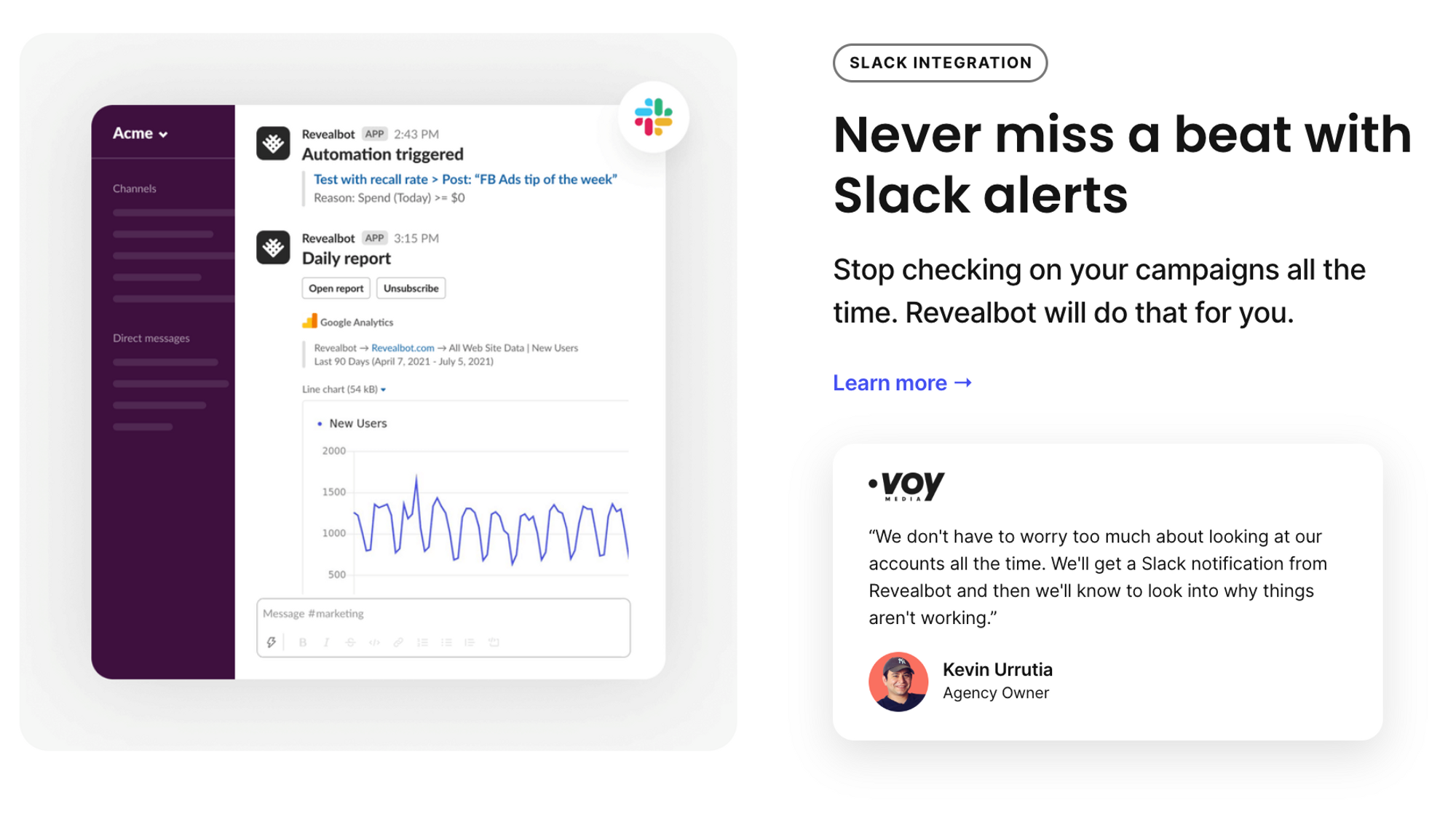 Stay alerted about triggered automations, request platform performance, schedule ad reports for the whole team and clients