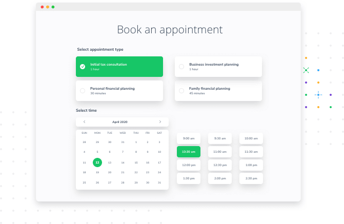 Apptoto booking page showing the ability to book multiple appointment types