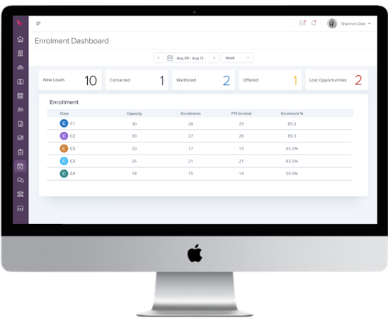 Kangarootime screenshot: Kangarootime's Enrollment Dashboard allows you to optimize your center's capacity, manage leads, and increase enrollment.