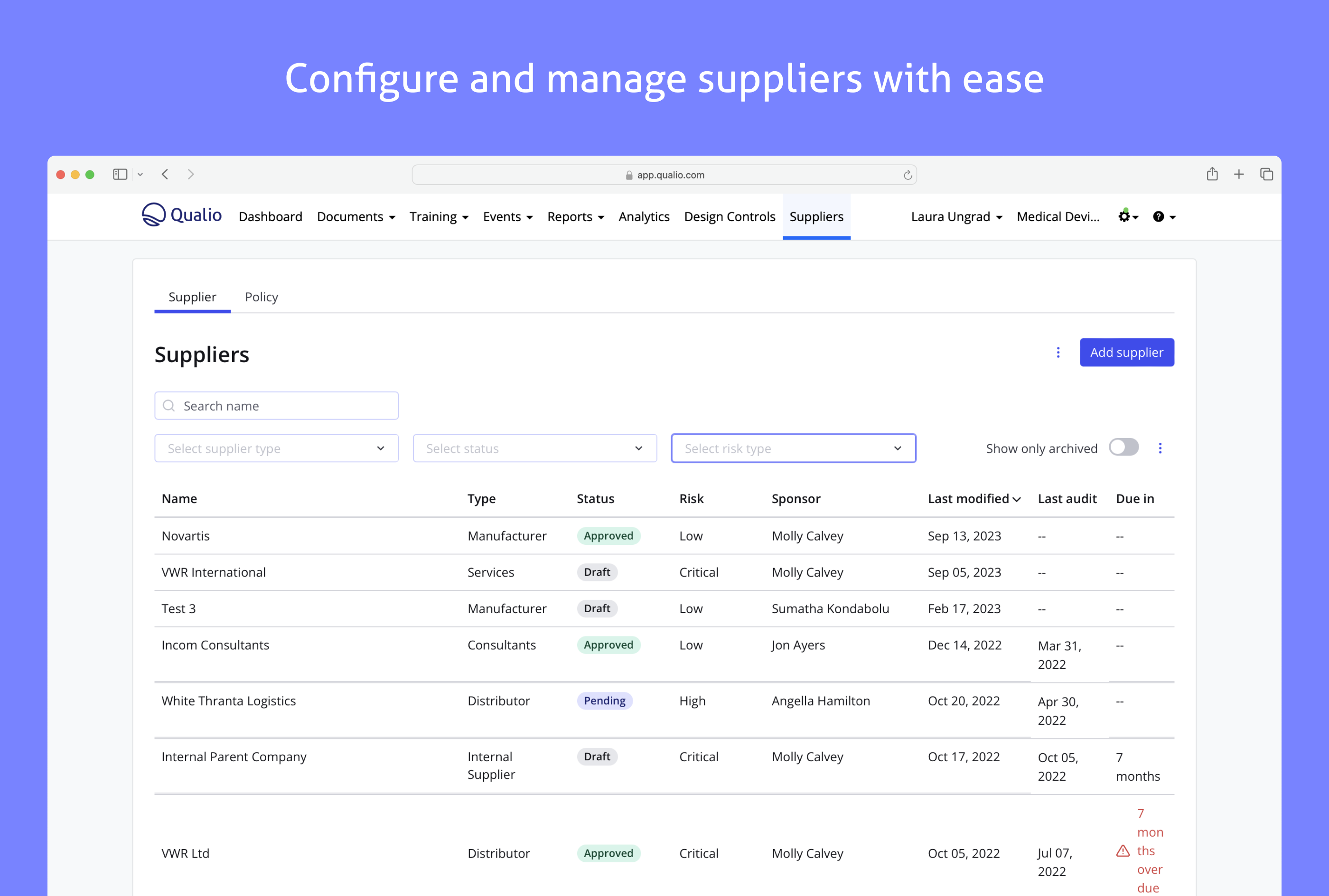 Configure and manage suppliers with ease