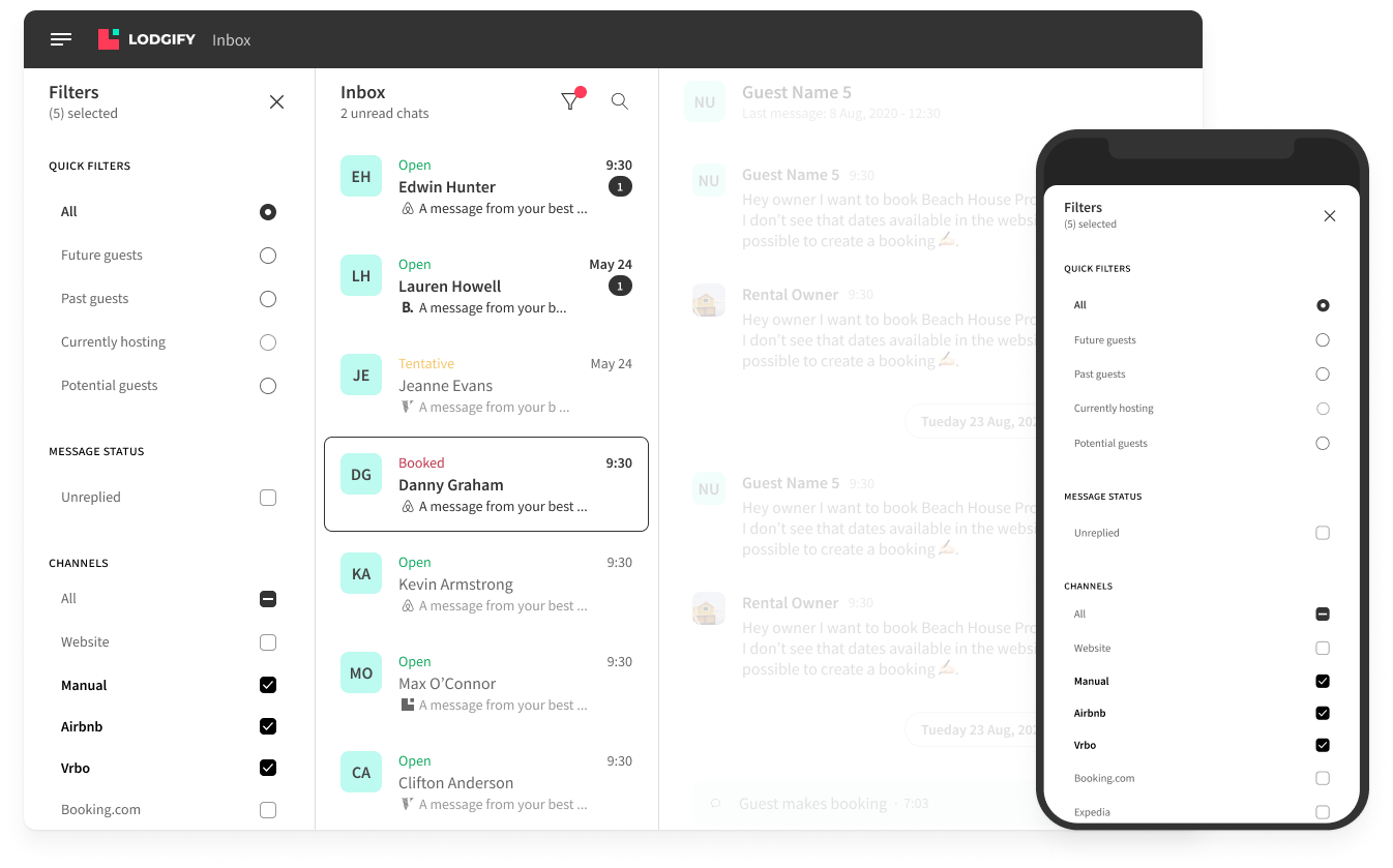 Manage all guest communications in unified inbox.
