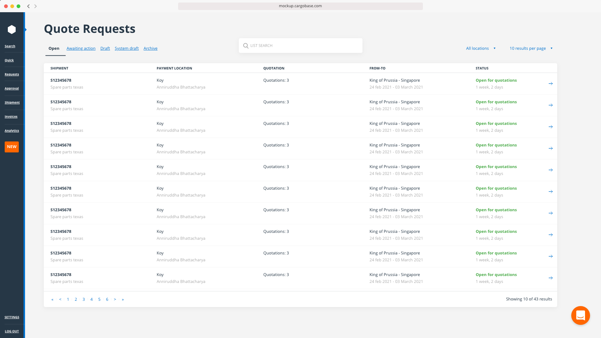 Cargobase Software - Shipment Order Overview