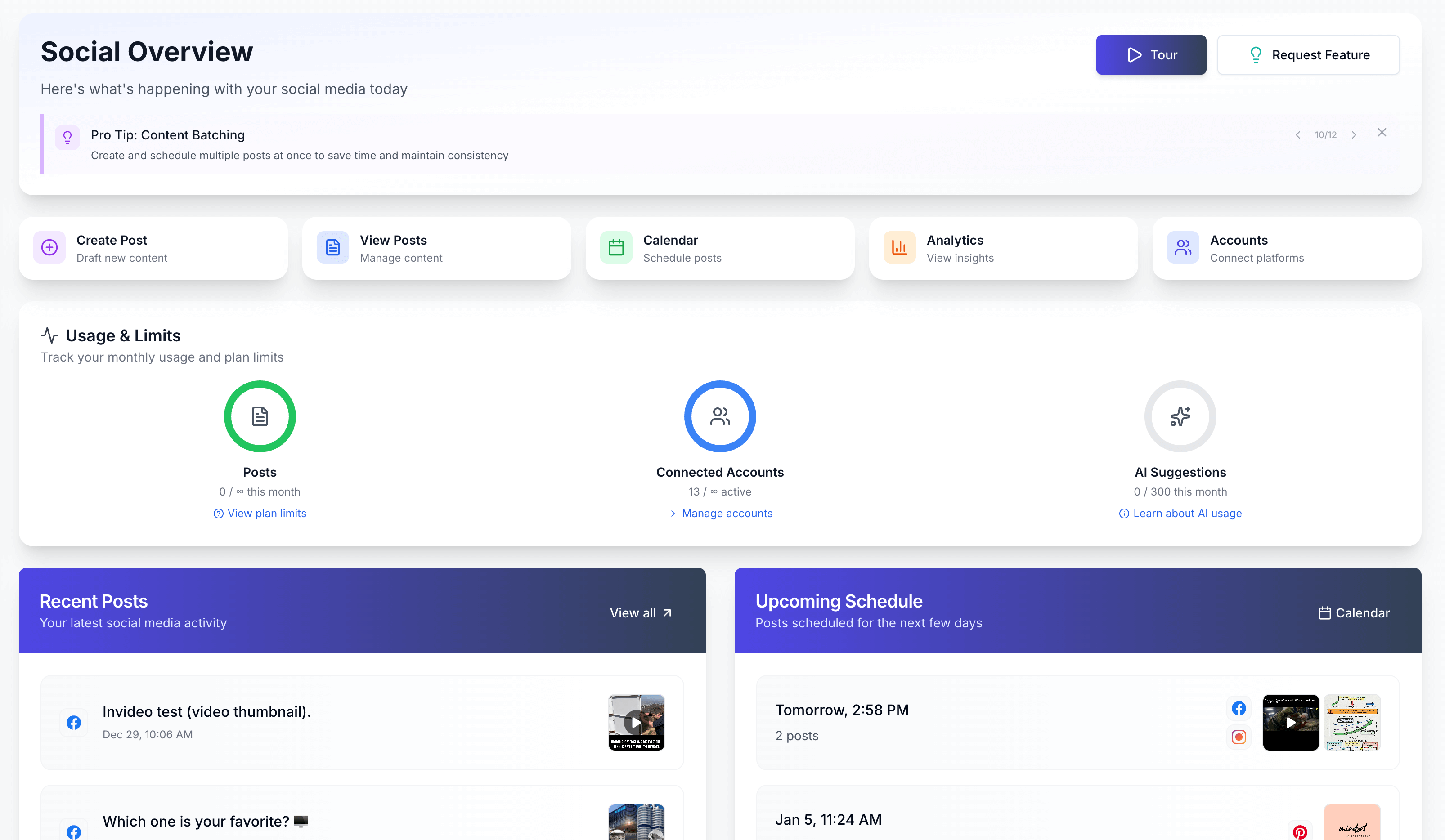 SocialCal screenshot: SocialCal Dashboard