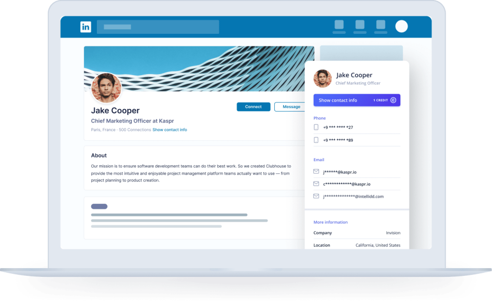 Kaspr LinkedIn Search : Go to a LinkedIn profile and retrieve emails and phone number with ou LinkedIn Chrome extension-thumb
