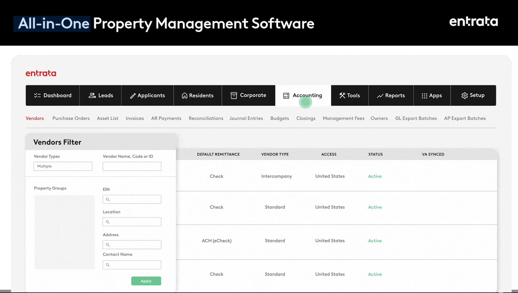 Built with the intention of streamline the most business-critical functions of property management, Entrata's Core solution is designed to automate and streamline workflows, provide actionable insights, and align with operation's needs and growth. 
