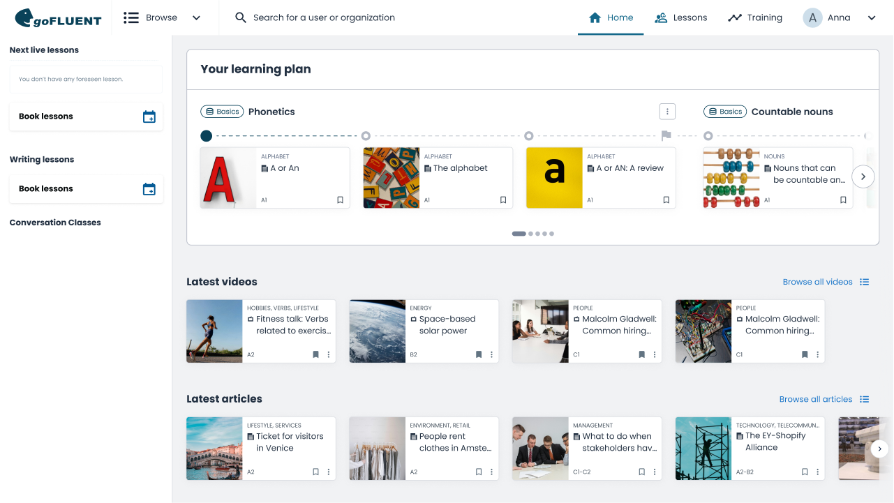 goFLUENT Software - A library of 13,000+ learning content awaits learners in goFLUENT's Language Training platform.