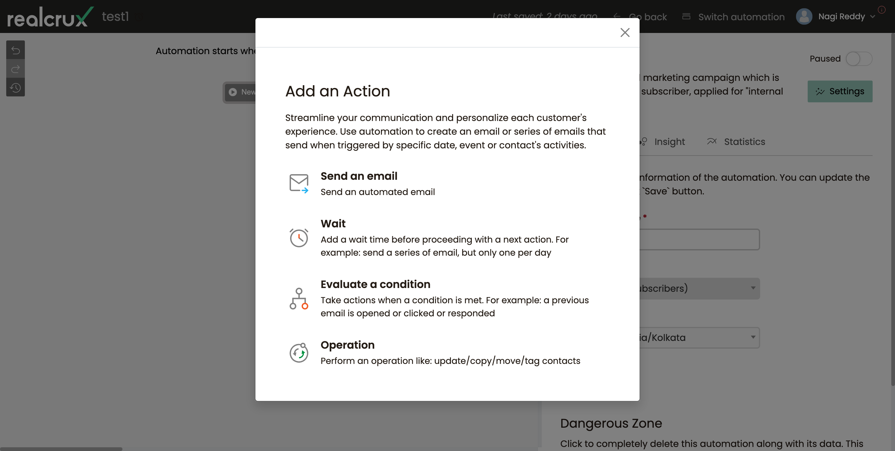 realcrux screenshot: Email sequence
