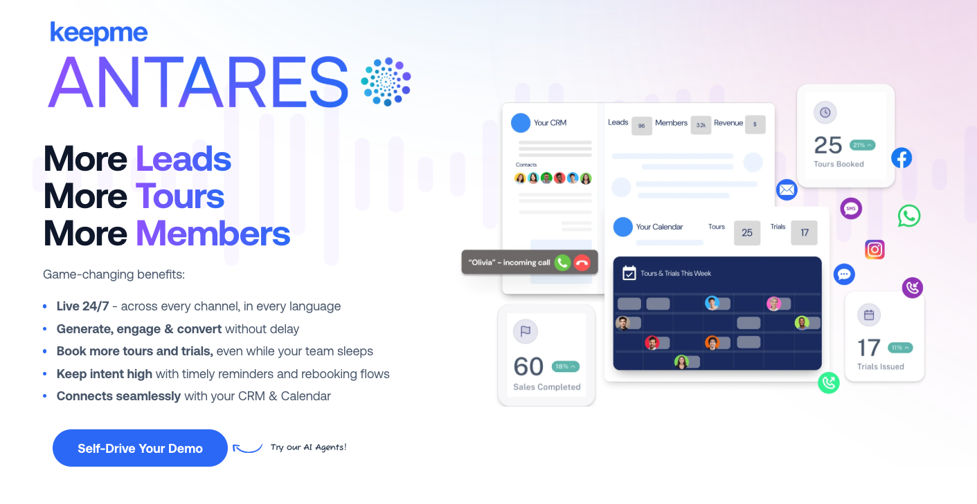Keepme screenshot: AI sales agents trusted by leading fitness operators worldwide