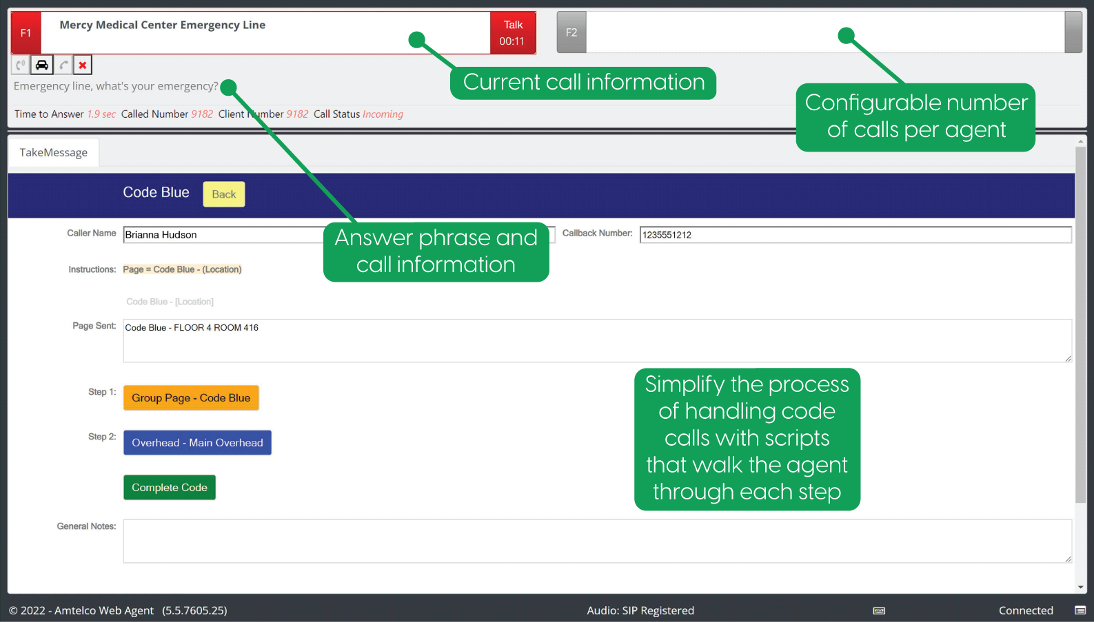 Amtelco Contact Center Software screenshot: Amtelco Contact Center Software emergency line